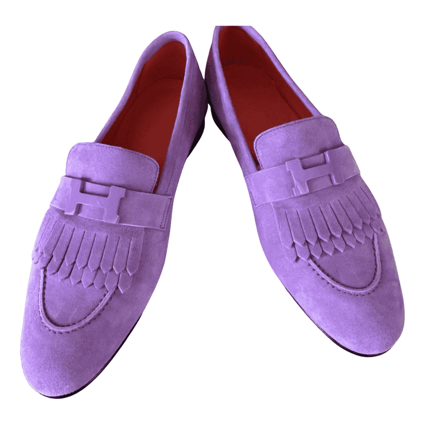 Hermès Mocassini femme Royal Purple Suede Never worn - Front View