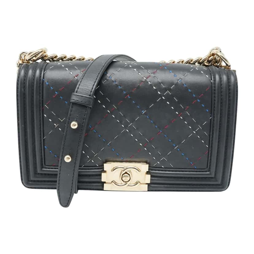 Chanel Boy Bag Black Medium tricolor Black Leather Fair condition - Front View