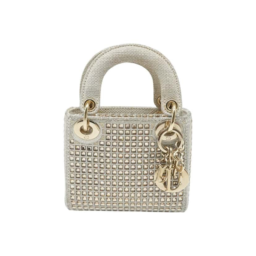 Dior Lady Dior Micro Shiny Handbag Beige Canvas Good condition - Front View