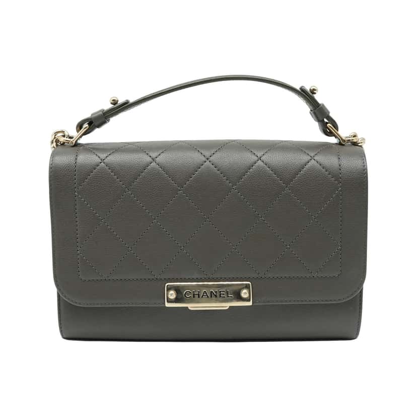 Chanel Grained Calfskin Quilted Medium Label Click Flap Bag Khaki Khaki Good condition - Front View