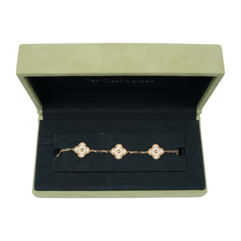 Van Cleef & Arpels  Vintage Alhambra bracelet, 5 motifs with Diamonds Gold Gold Good condition - Front View