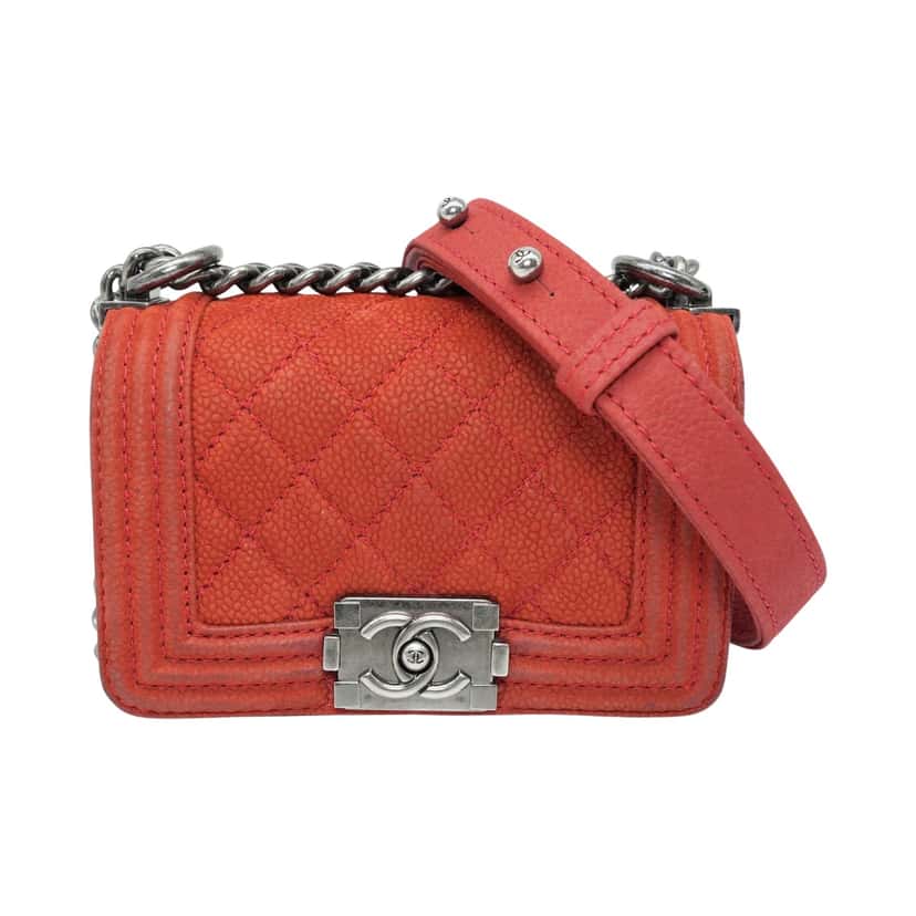 Chanel Red Le Boy Mini Canvas Shoulder Bag Red Canvas Fair condition - Front View