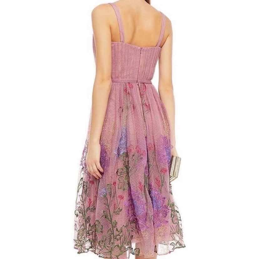 Marchesa Notte Tulle Floral Dress Pink Lace Never worn, with tag - Back View