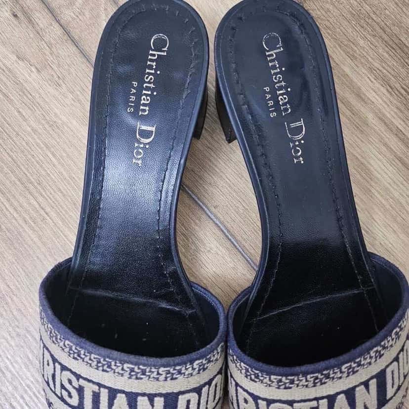 Christian Dior Dway Slide Sandals Navy Canvas Good condition - Back View