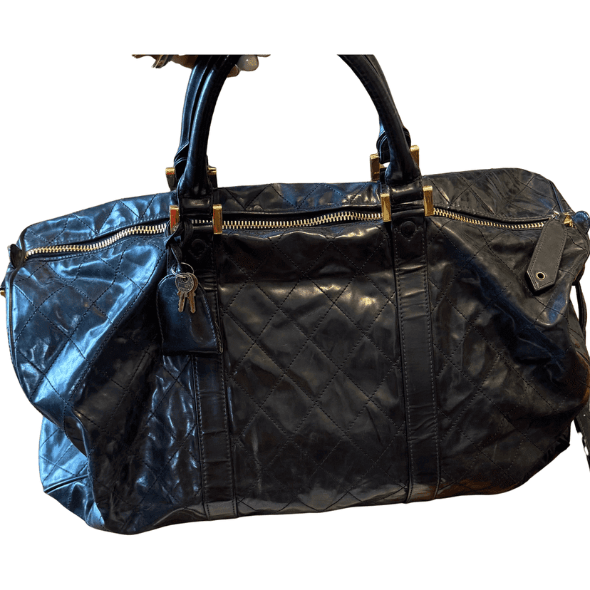 Chanel Unisex Travel Bag Black Leather Good condition - Front View