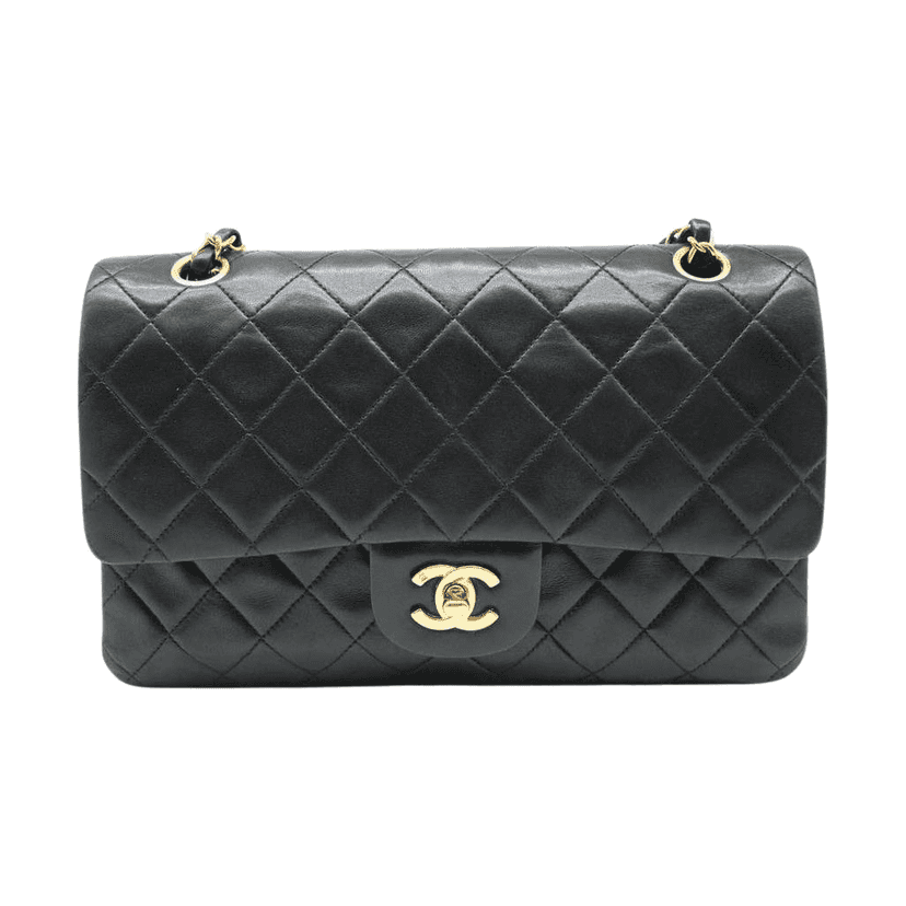 Chanel Classic Double Flap Medium 25 in Black Lambskin Leather and Gold Hardware Black Leather Good condition - Front View