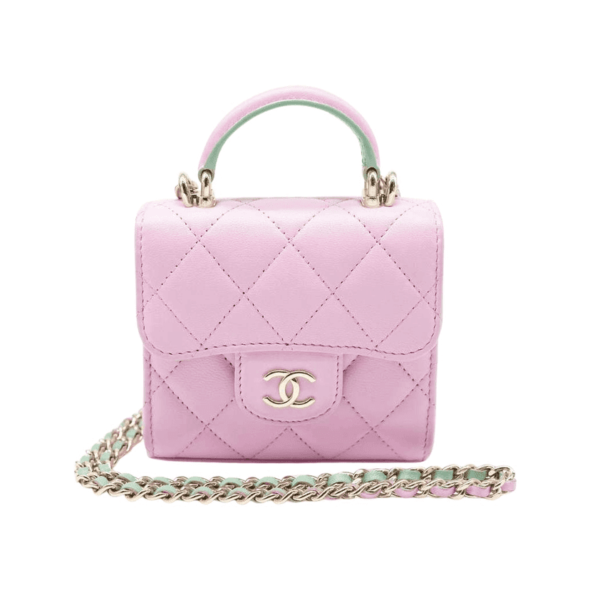 Chanel Pink & Green Lambskin Mini Matresse Top Handle Bag with Gold Hardware Pink Leather Good condition - Front View