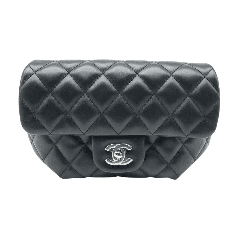 Chanel CC Uniform Flap Belt Bag Calfskin Quilted Black Black Leather Good condition - Front View
