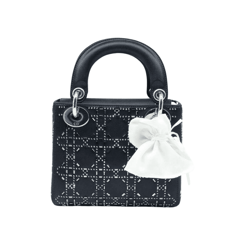Dior Mini Lady Dior Bag Black Strass Cannage Satin M0500PRTC_M911 Black Leather Good condition - Front View