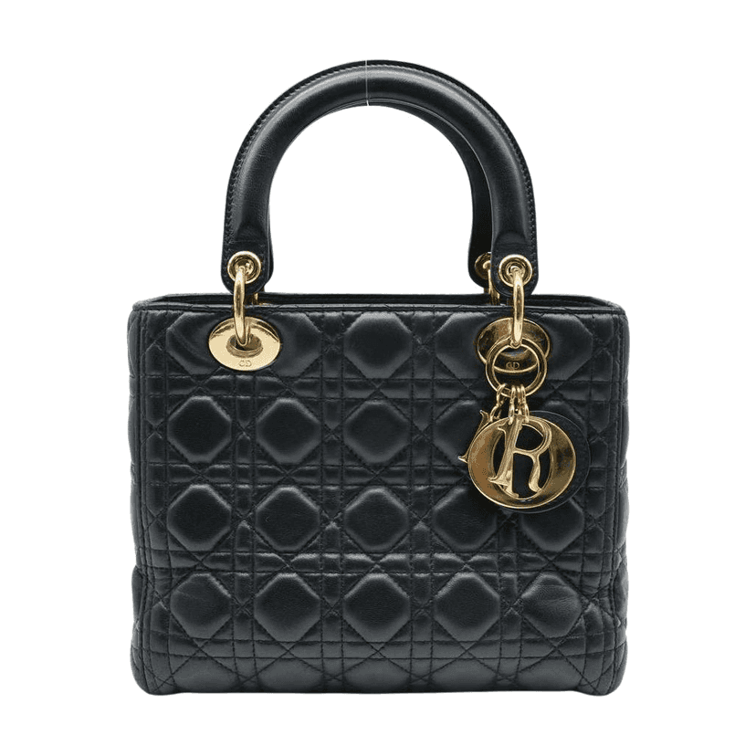Dior Medium Lady Dior Bag Black Cannage Lambskin M0565ONGE_M900 Black Fair condition - Front View