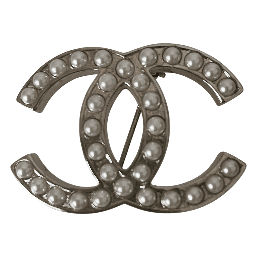Chanel CC Brooch Silver Good condition - Front View