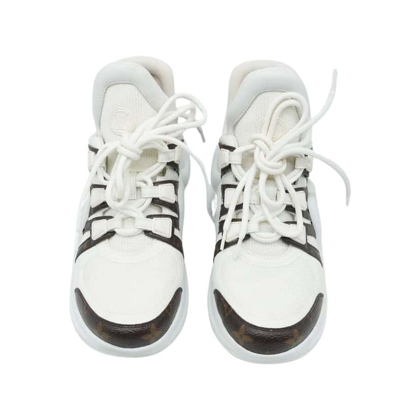 Louis Vuitton Lv Archlight Sneakers White/Brown Monogram Canvas Mesh & Leather Size 38 White Canvas Fair condition - Front View