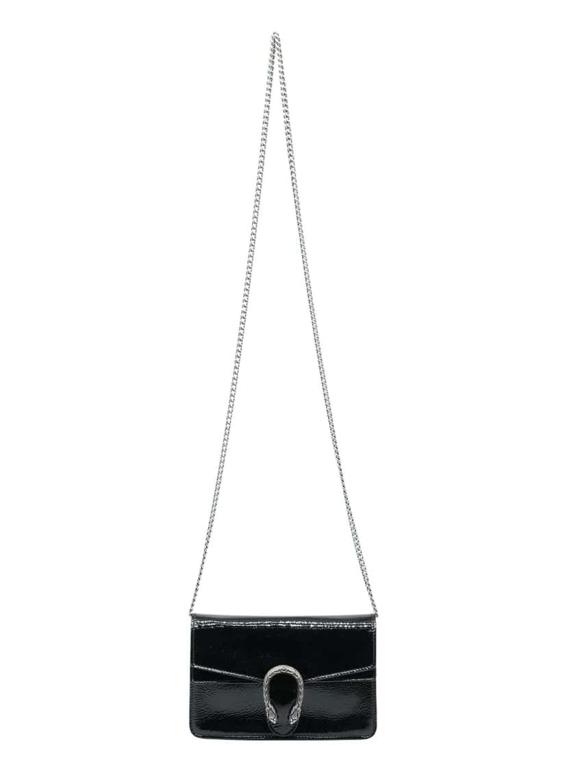 Gucci Super Mini Dionysus Bag in Patent Leather Black Black Fair condition - Front View