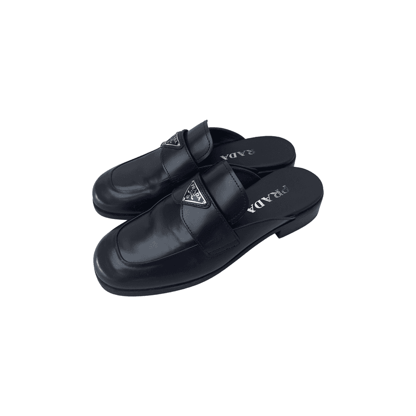 Prada Logo Leather Mules Navy Leather Good condition - Front View