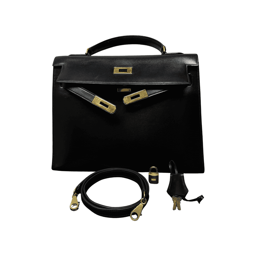 Hermès Kelly 32 Vintage 1984 Black Leather Good condition - Front View