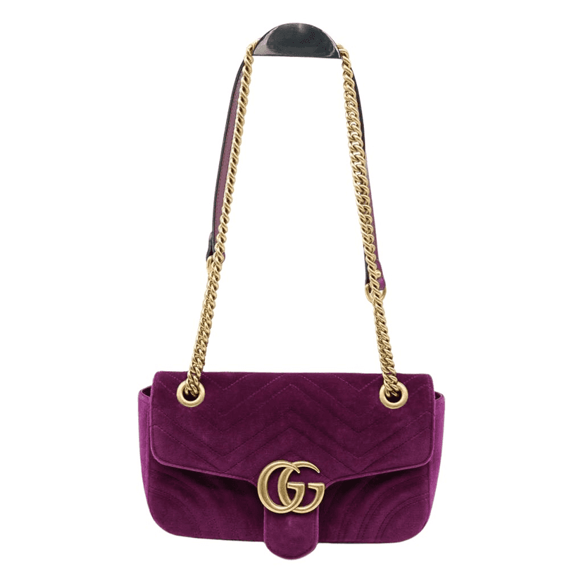 Gucci GG Marmont Shoulder Bag Matelasse Velvet Purple Velvet Fair condition - Front View