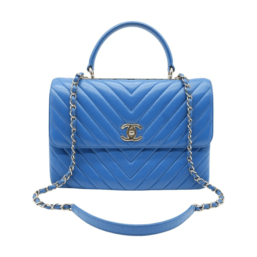 Chanel Trendy CC Top Handle Blue Chevron Quilted Leather 27043274 Blue Leather Fair condition - Front View