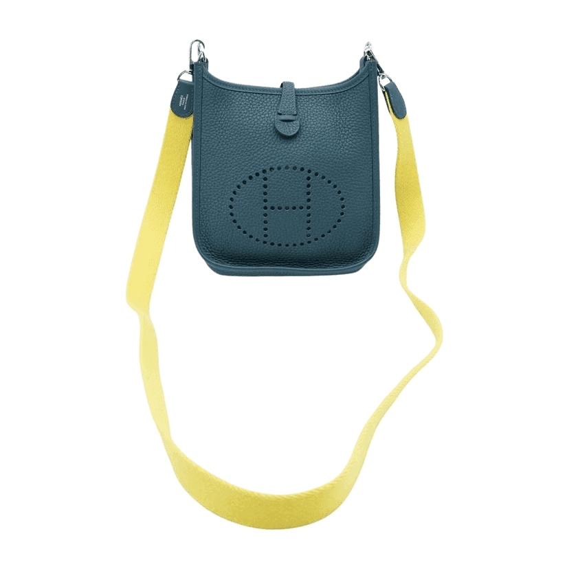 Hermès Evelyne III TPM Clemence Corvert Silver HW Yellow shoulder Green Leather Good condition - Front View