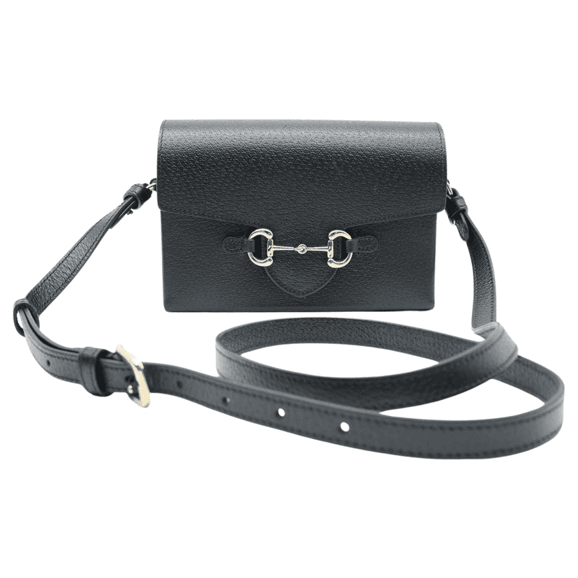 Gucci Horsebit 1995 Flap Shoulder Bag Black Black Leather Good condition - Front View