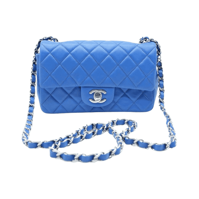 Chanel Mini Metalasse Classic Rectangular Flap Bag Blue Lambskin Bag Blue Very good condition - Front View
