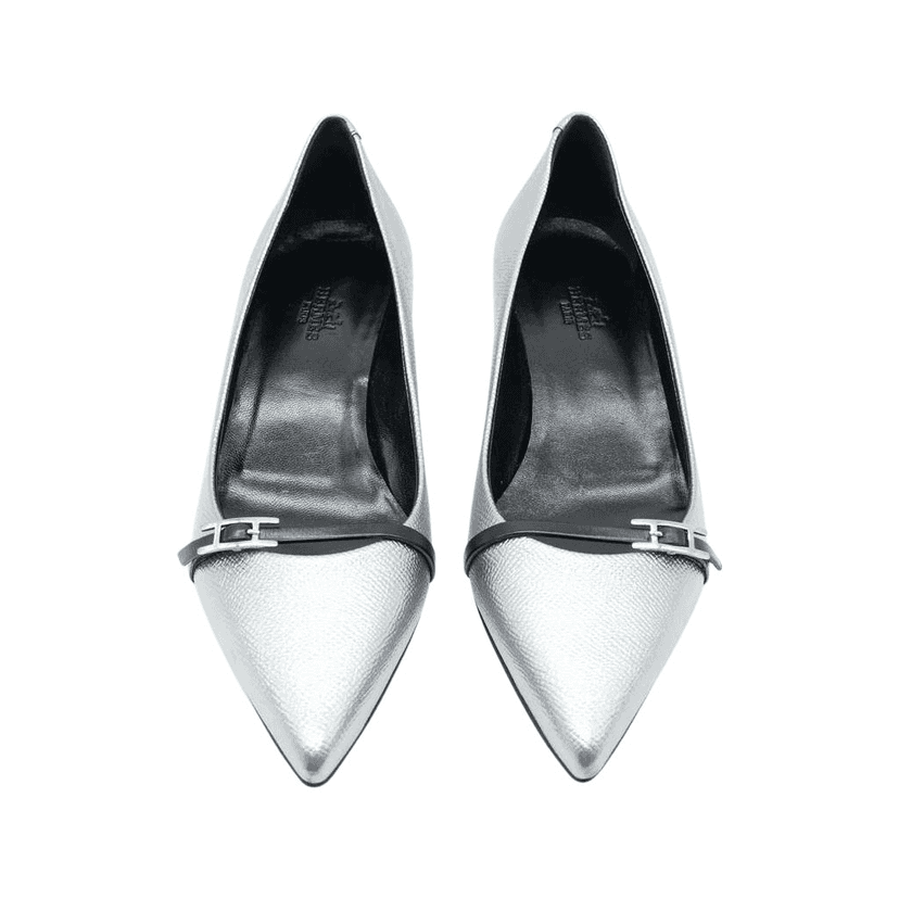 Hermès Ballet Flats Silver Size 36 Silver Leather Good condition - Front View