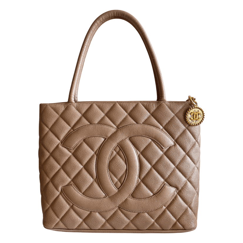 Chanel Beige Medallion Caviar Tote Beige Leather Very good condition - Front View