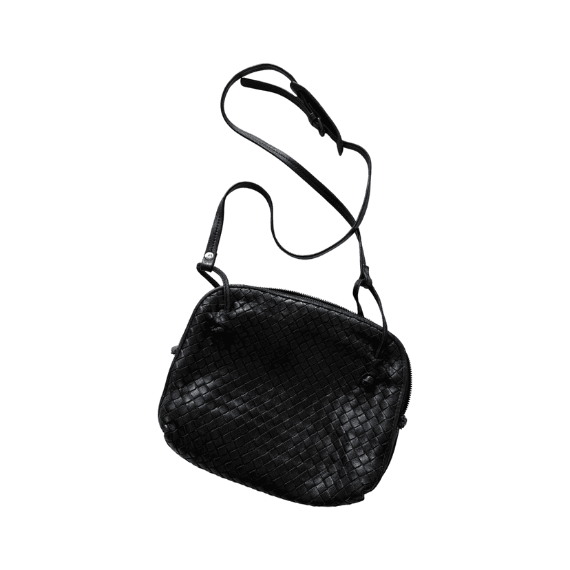 Bottega Veneta Black Intreciatto Nodini Crossbag Black Leather Very good condition - Front View