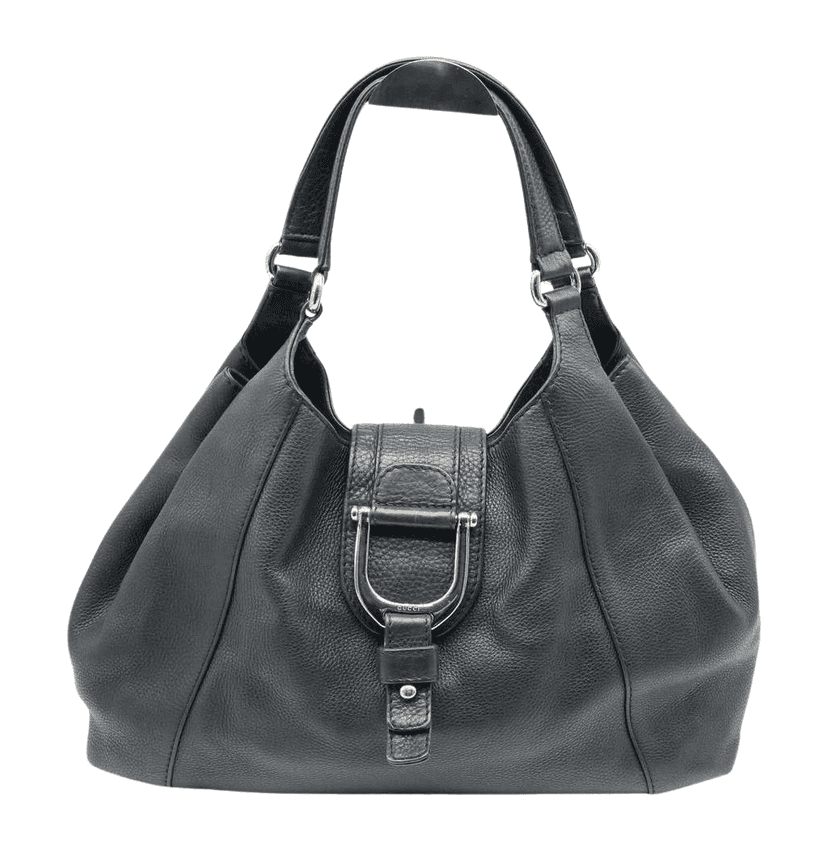 Gucci Black Pebbled Calfskin Leather Greenwich Medium Shoulder Bag Black Fair condition - Front View
