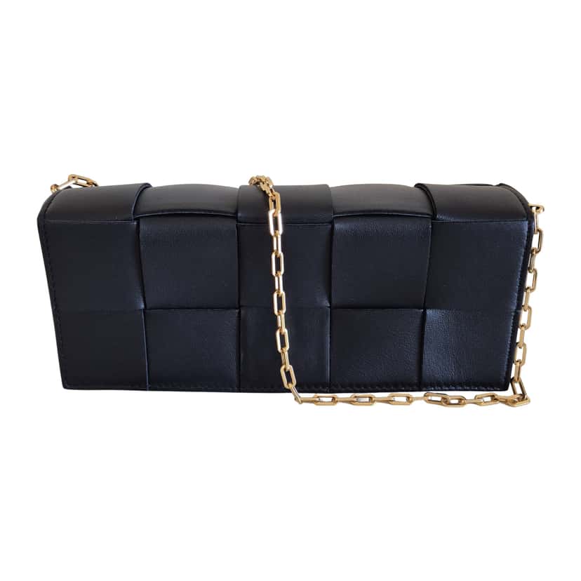 Bottega Veneta Brick Cassette Leather Handbag Black Leather Very good condition - Front View