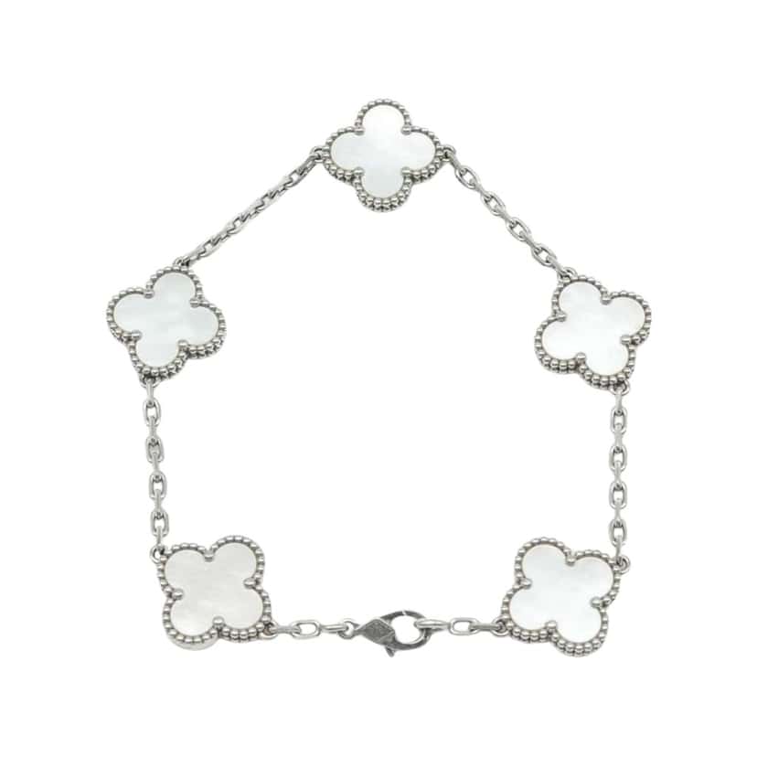 Van Cleef & Arpels Vintage Alhambra 5 Motifs Bracelet Pearl 18K White Gold VCARF48400 White White Gold Good condition - Front View