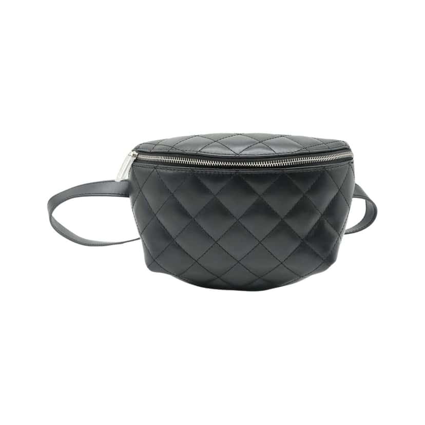 Chanel Uniform Black Quilted Waist Belt Bag Black Leather Good condition - Front View