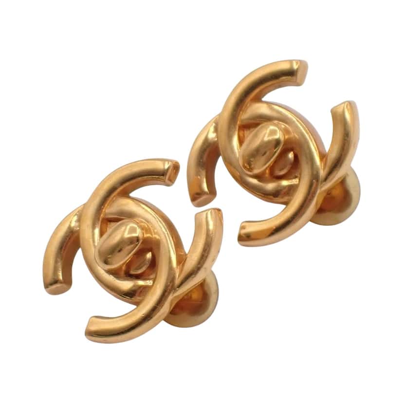Chanel CC Button Clip-On Earrings Gold Good condition - Front View