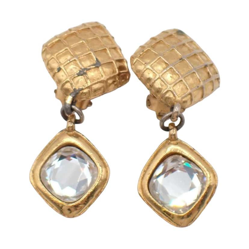 Chanel CC Rhombus Clip-On Earrings Gold Good condition - Front View