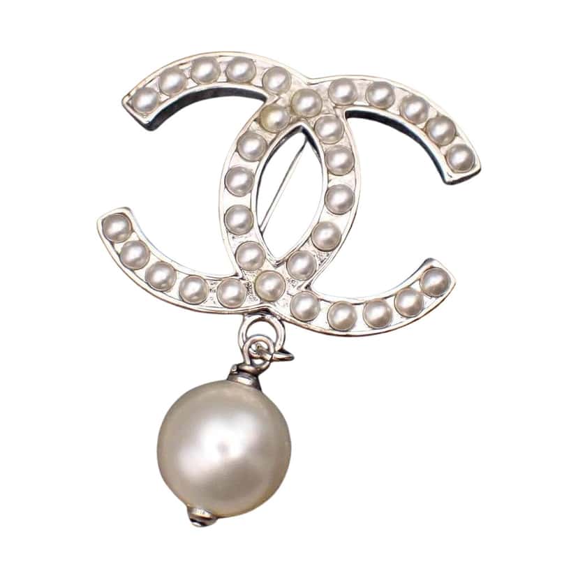 Chanel CC Drop Brooch Silver Good condition - Front View