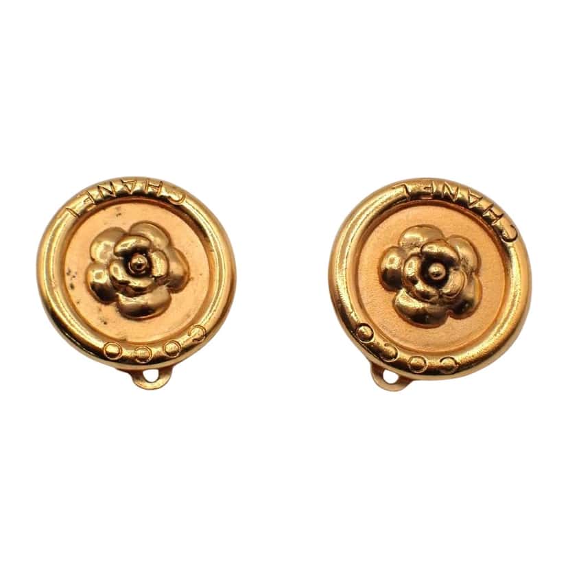 Chanel Vintage Camellia Earrings Gold Good condition - Front View