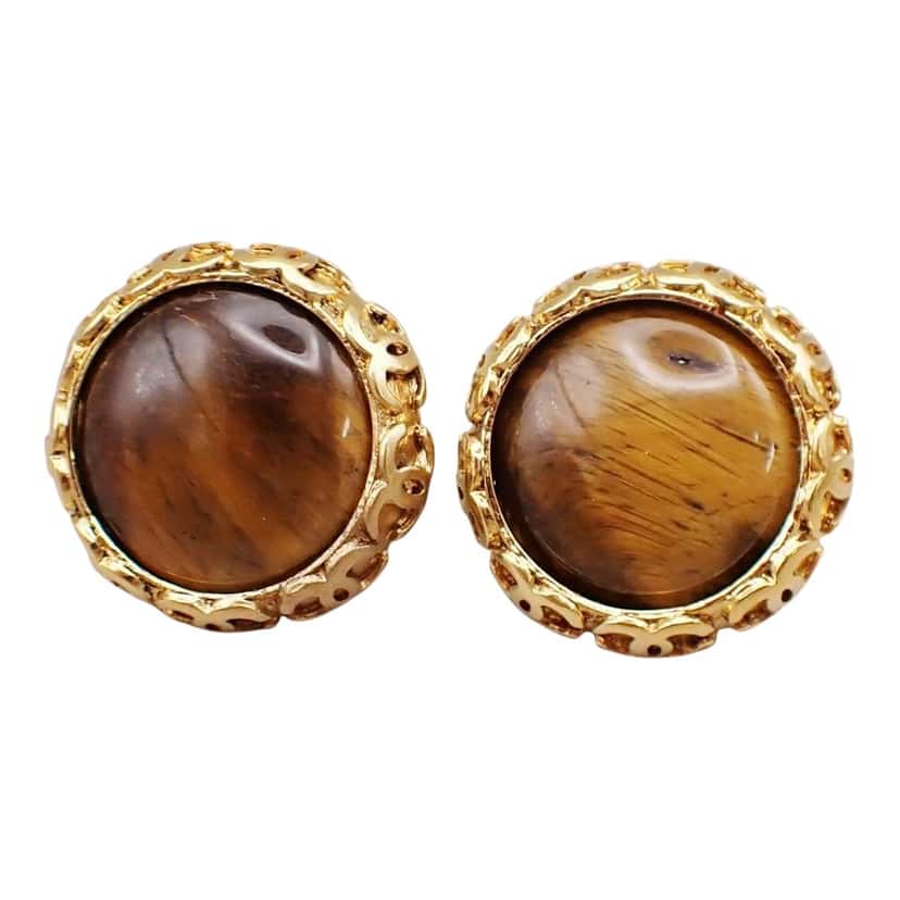 Chanel Vintage CC Round Button Clip-On Earrings Gold Good condition - Front View