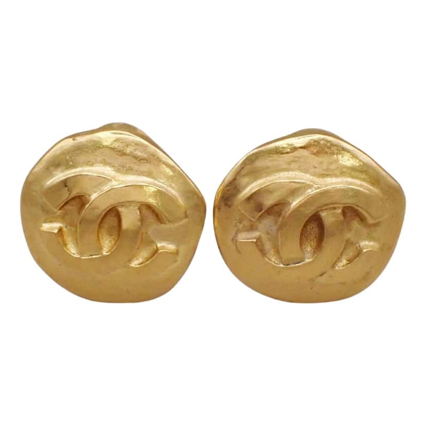 Chanel Vintage CC Round Clip-On Earrings Gold Good condition - Front View