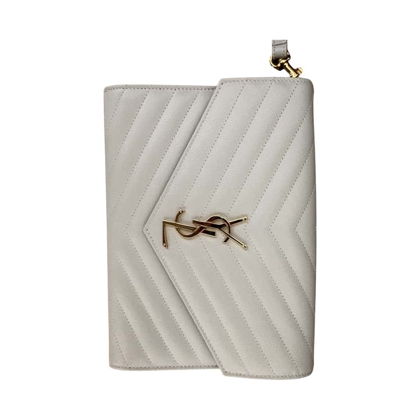 Saint Laurent Cassandre Matelassé Flap Pouch White Leather Very good condition - Front View