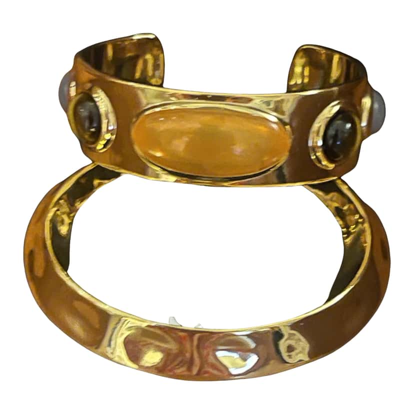 Saint Laurent YSL Cabochon Bracelet Set Gold Brass Very good condition - Front View