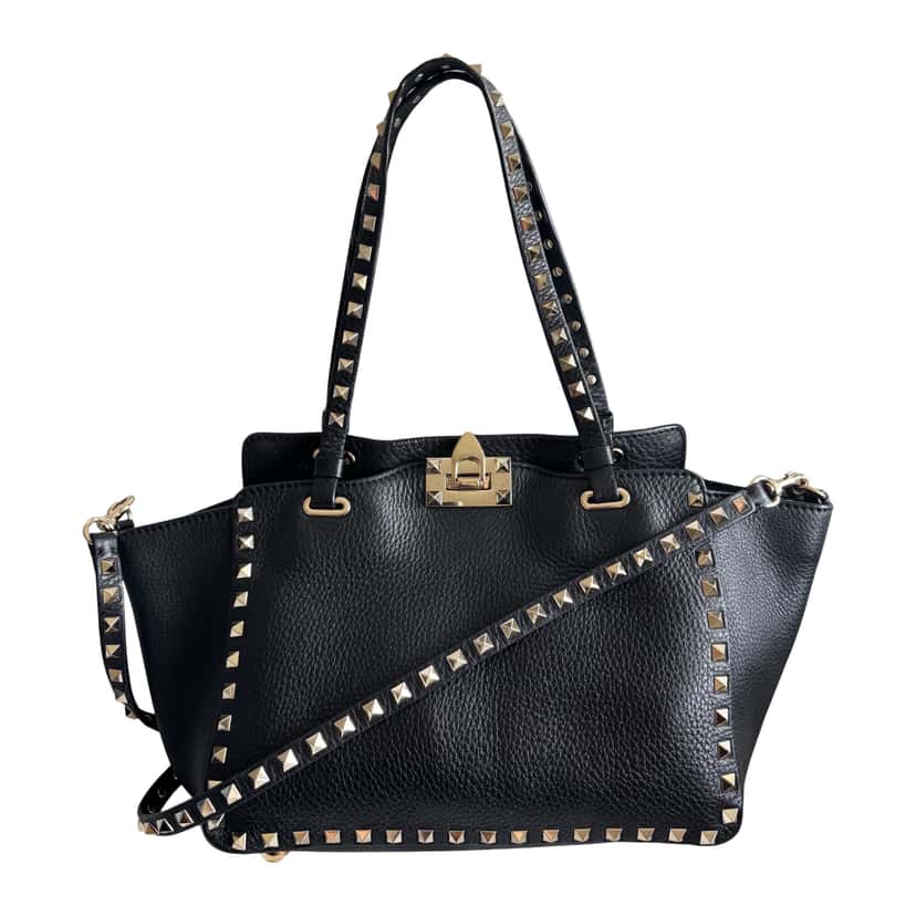Valentino Garavani Rockstud Leather Tote Black Leather Very good condition - Front View