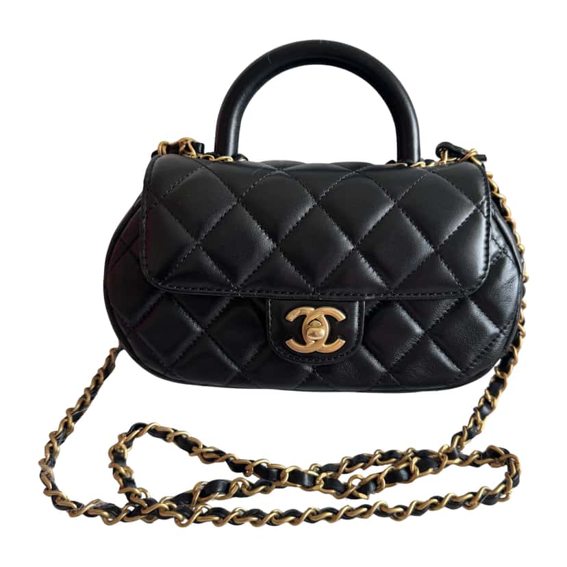 Chanel Lambskin Top Handle Bag Black Leather Very good condition - Front View