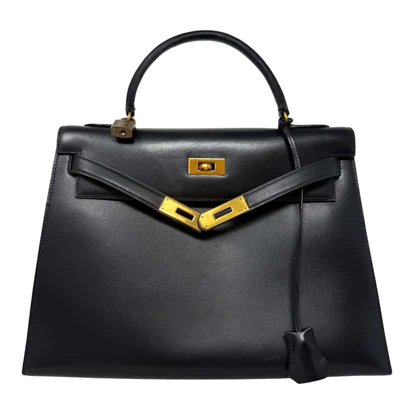 Hermès Kelly 32 Sellier Black Black Leather Good condition - Front View