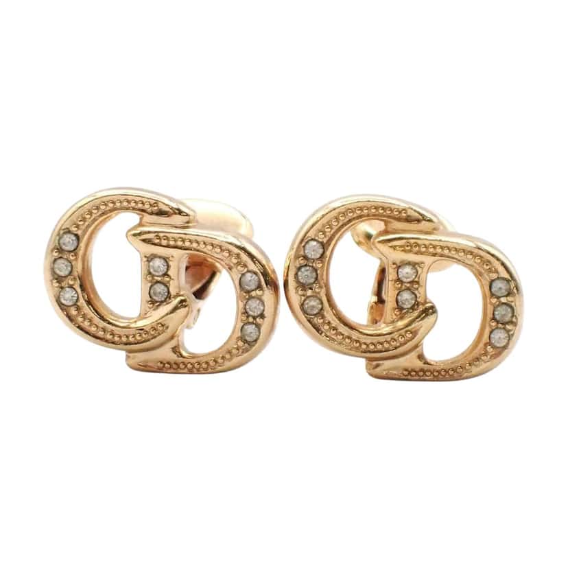 Christian Dior CD logo clip earrings Gold Good condition - Front View