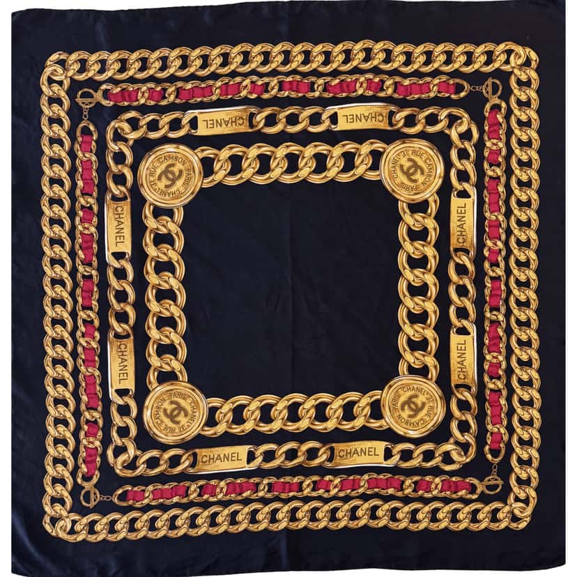 Chanel Black & Gold Scarf Black Silk Very good condition - Front View