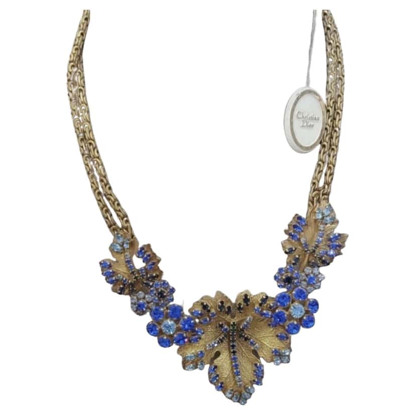 Christian Dior Vintage CRYSTAL LEAF NECKLACE MultiColor Never worn - Front View