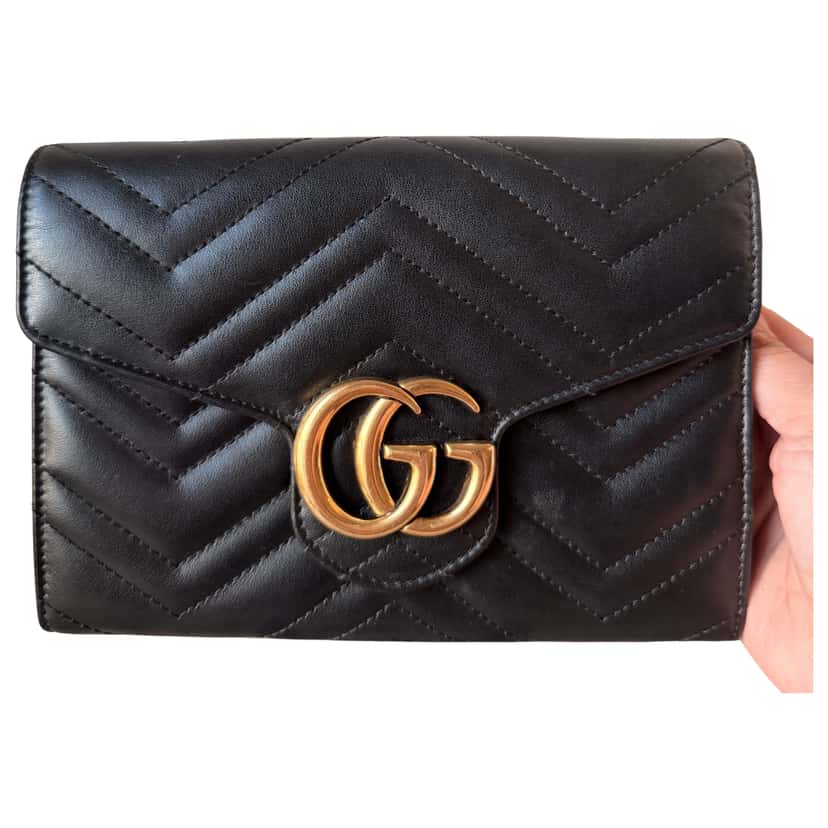 Gucci GG Marmont Chain wallet Black Leather Good condition - Front View