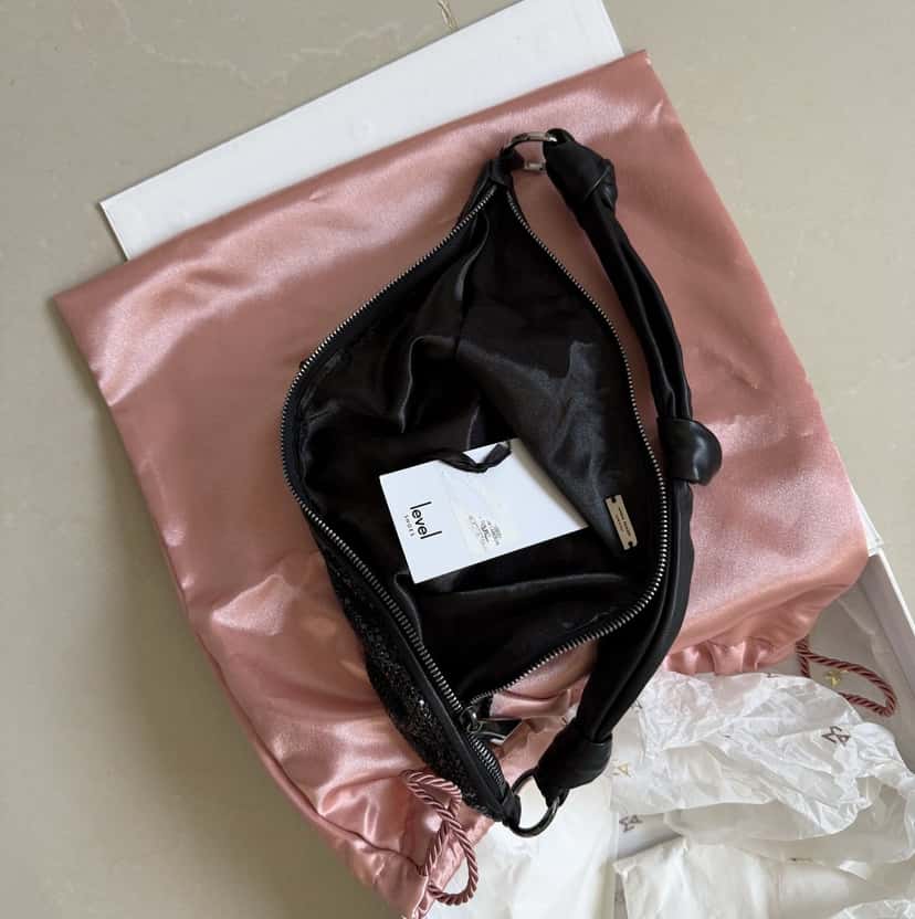 Amina Muaddi Amina Muaddi Handbag Black Leather Never worn, with tag - Model View