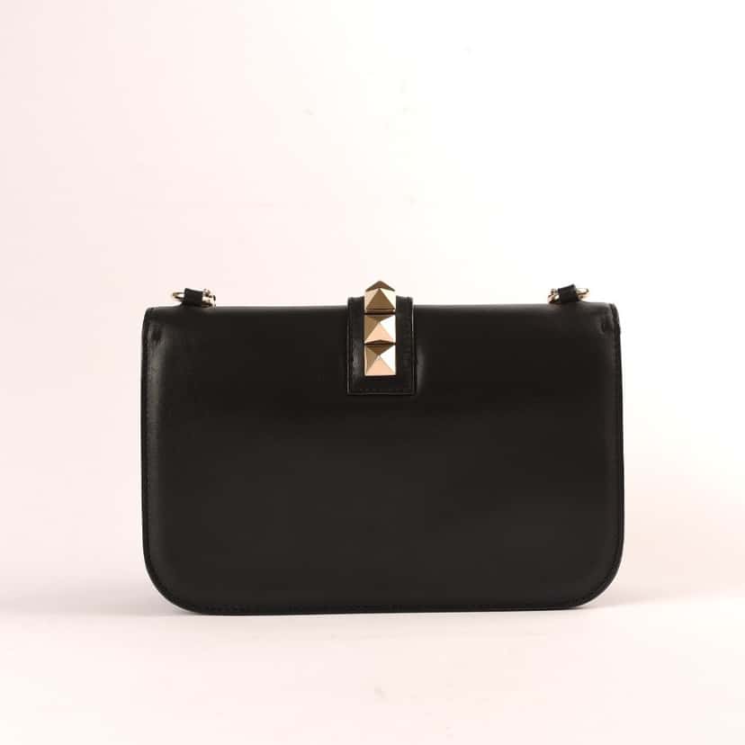 Valentino Garavani Glam Lock Bag Black Leather Metal Very good condition - Back View