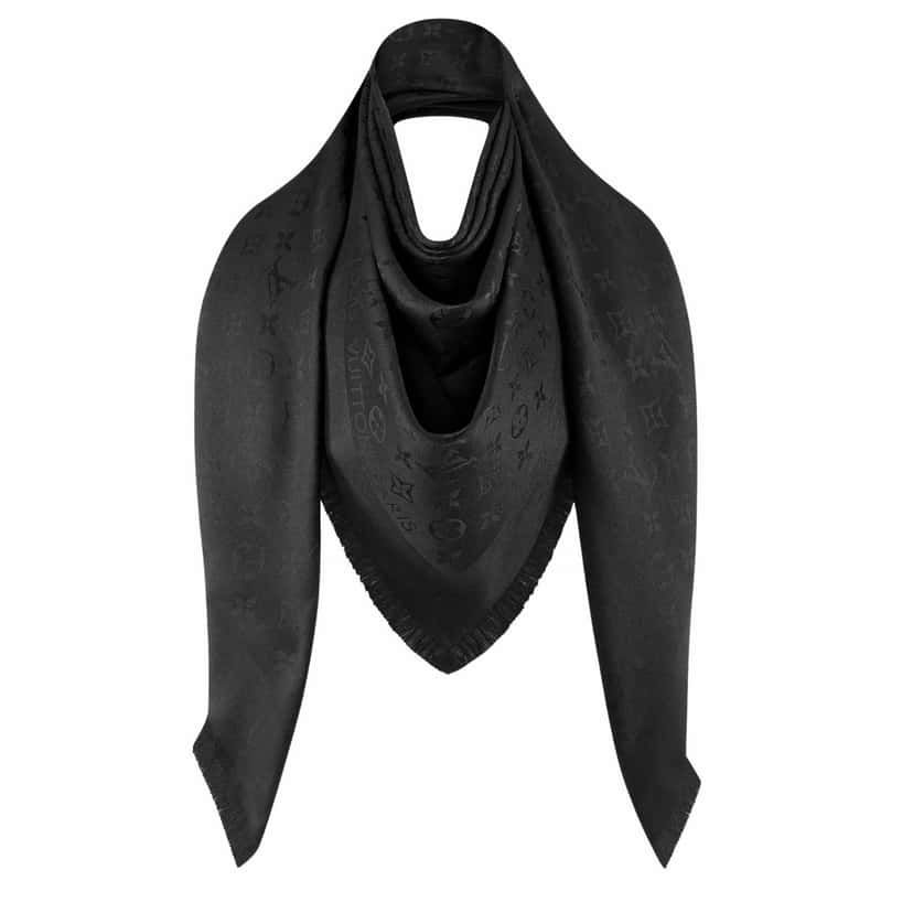 Louis Vuitton Classique Monogram Shawl Black Silk Never worn - Front View