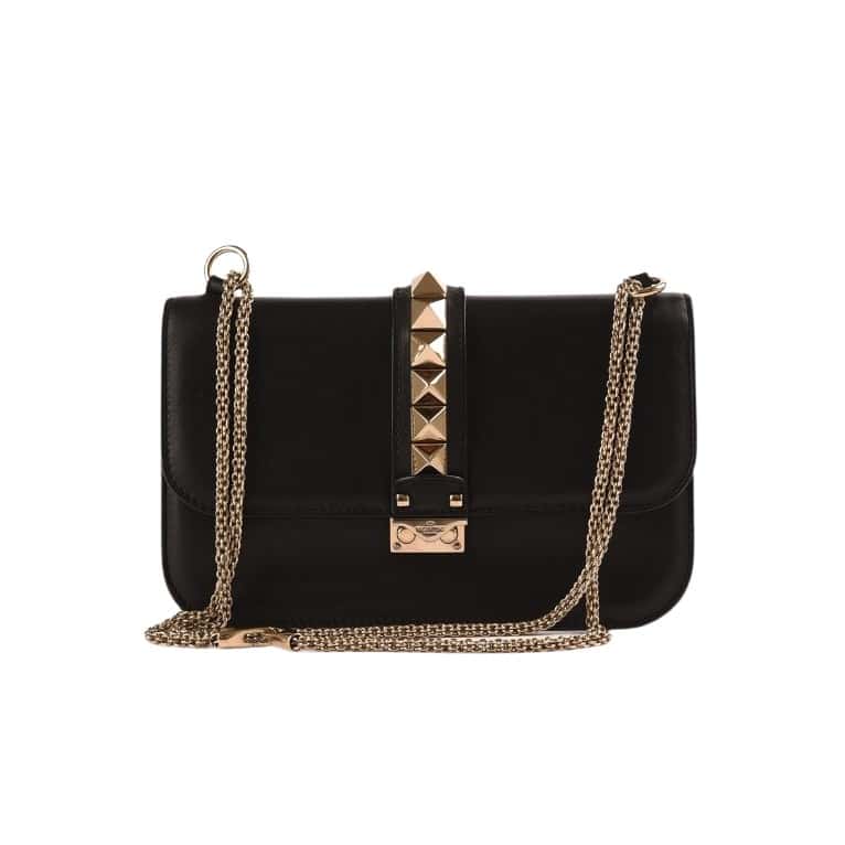 Valentino Garavani Glam Lock Bag Black Leather Metal Very good condition - Front View